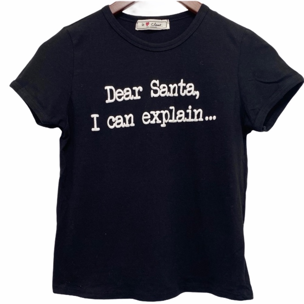 Christmas Graphic T-shirt “Dear Santa I can explain” Short Sleeve Black Size S